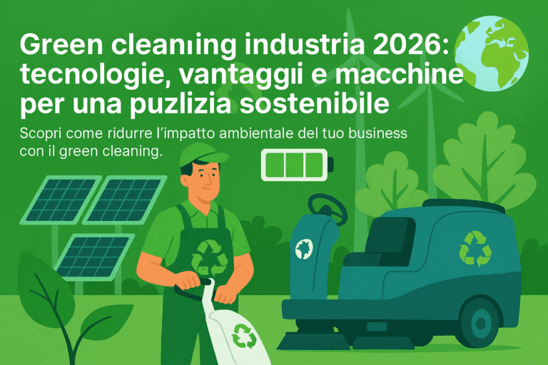 Pulizia industriale e sostenibilità vanno di pari passo: scopri cos’è il green cleaning nel 2026, come scegliere i macchinari giusti e ridurre costi e impatto ambientale nella tua azienda.