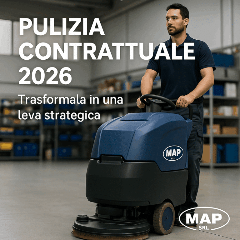 Scopri come rendere la pulizia contrattuale un vantaggio competitivo per la tua azienda nel 2026. Efficienza, controllo e soluzioni MAP professionali.