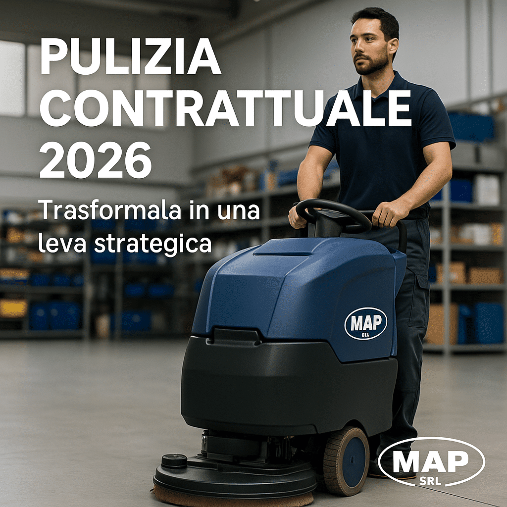 Scopri come rendere la pulizia contrattuale un vantaggio competitivo per la tua azienda nel 2026. Efficienza, controllo e soluzioni MAP professionali.